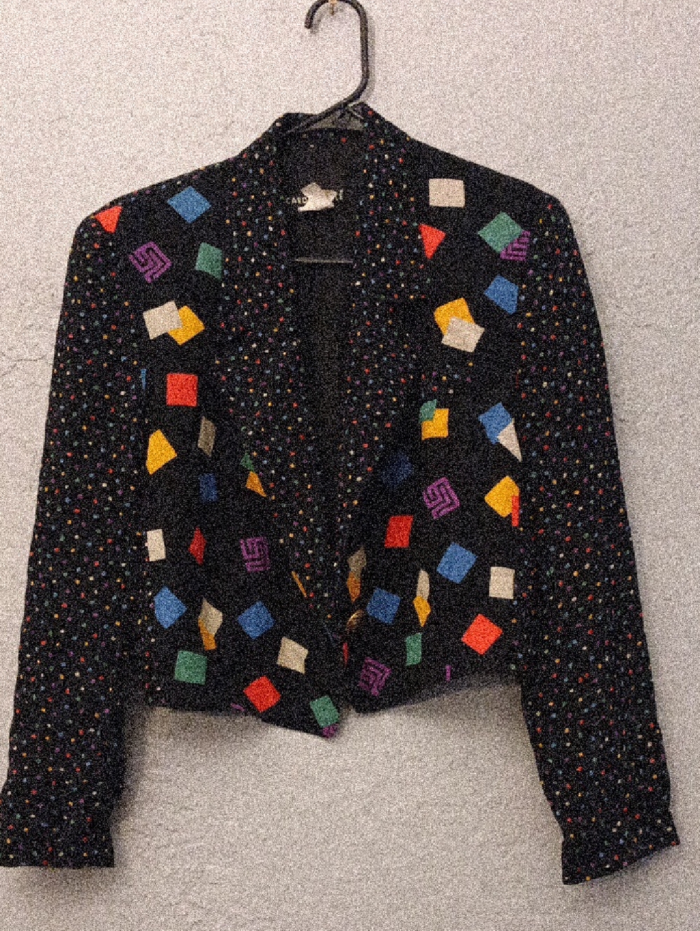 Carole Little Black Cropped Blazer with Multicolor Geometric Blocks